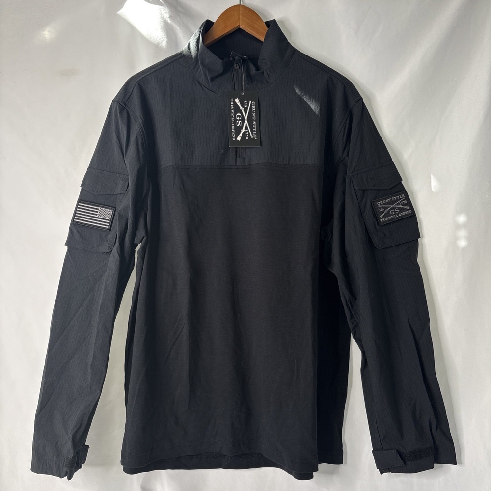Grunt Style "This We'll Defend" Mens XL Black Tactical 1/4 Zip Logo Sleeve New
